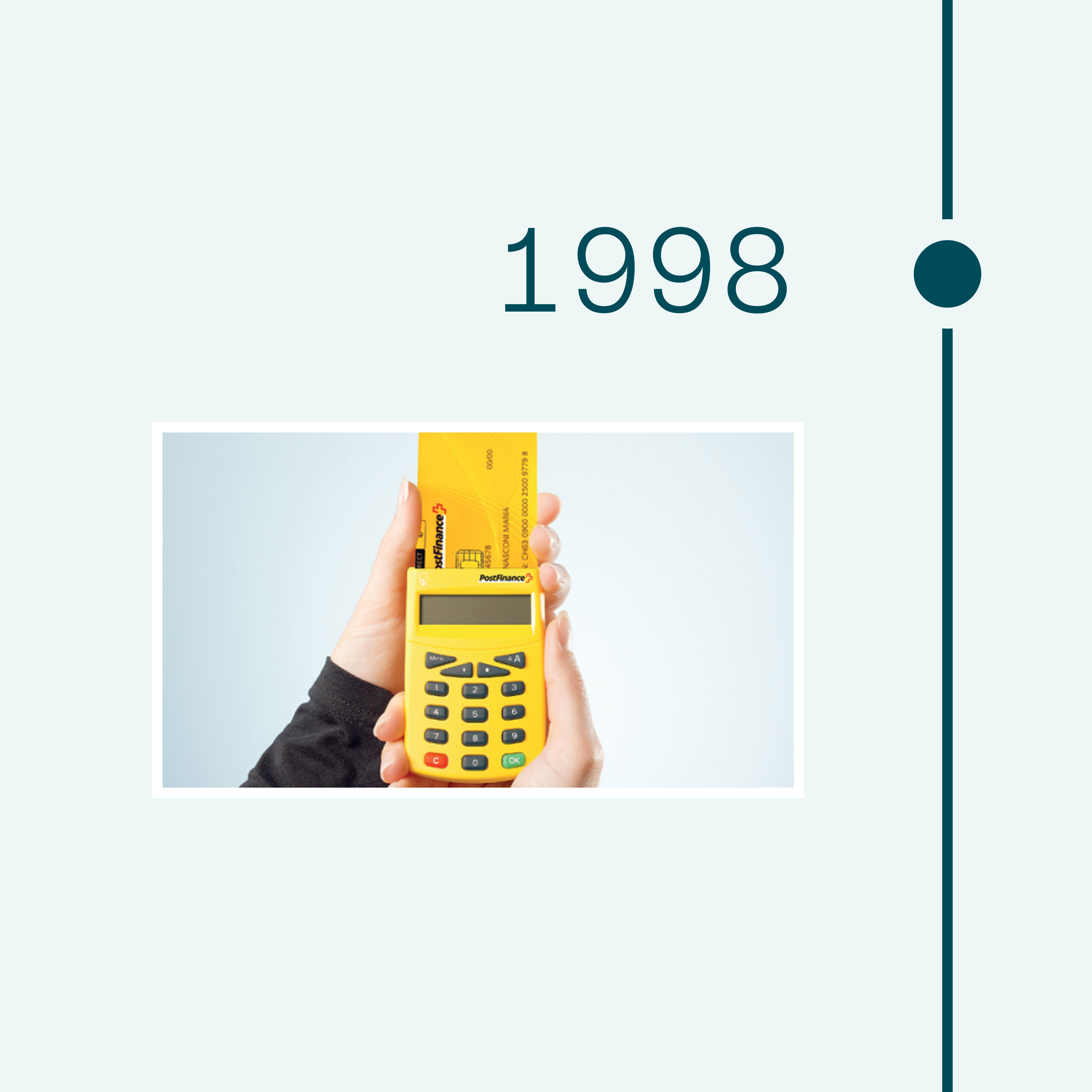 1998. Bild von Kartenlesegerät mit eingeschobener PostFinance Card