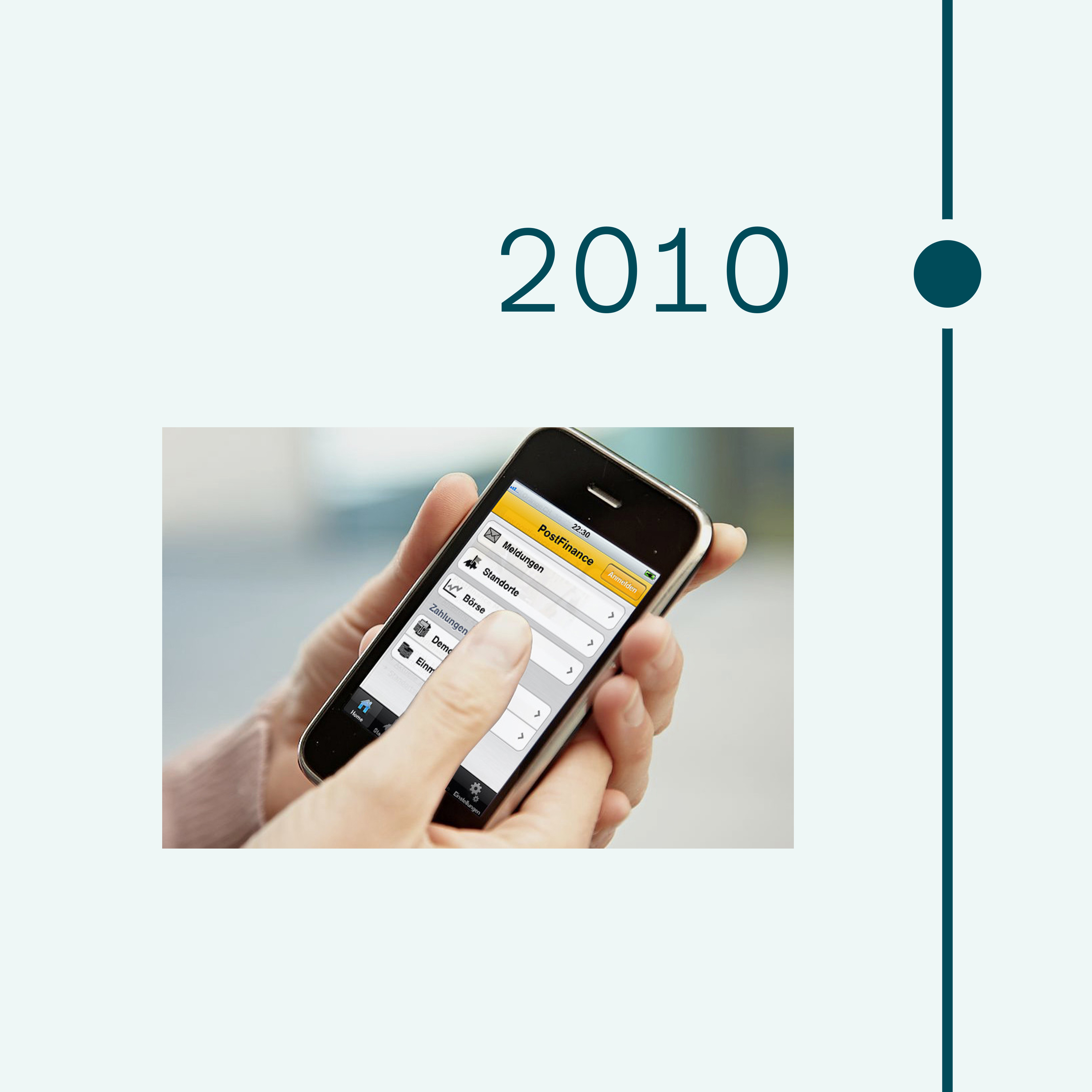 2010. Bild eines iPhone mit geöffneter PostFinance App