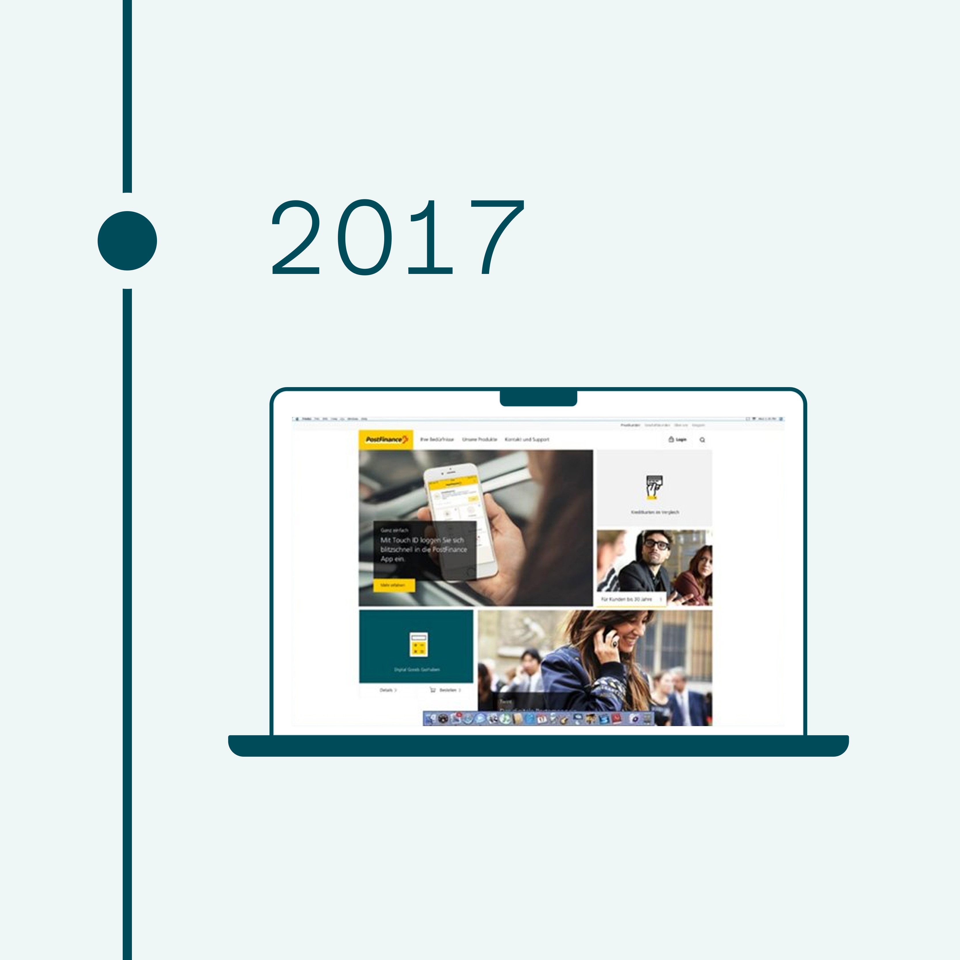 2017. Bild eines Laptop mit geöffneter Website postfinance.ch